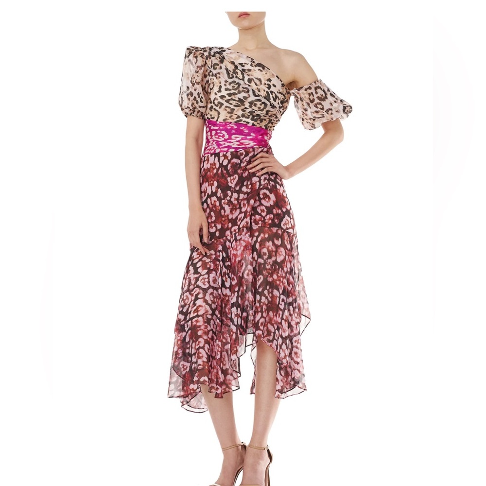 AMUR Brown and Pink One Shoulder Jaylah Dress size 2